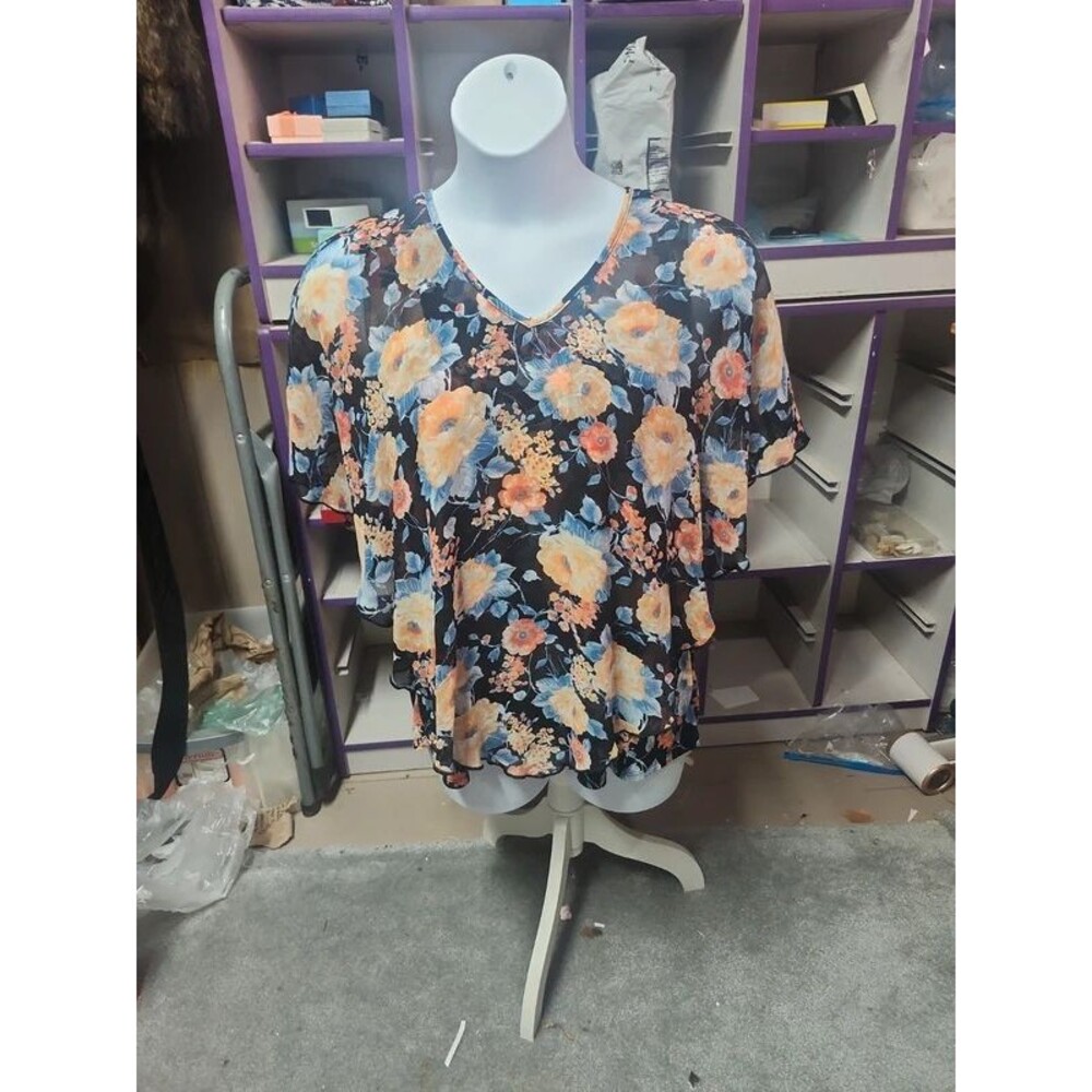 Adele & May layered blouse with attached cape SZ 2X